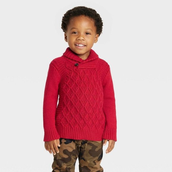 Cat & Jack  - Baby Boys' Shawl Collar Pullover Sweater  Red 18M - Picture 5 of 5